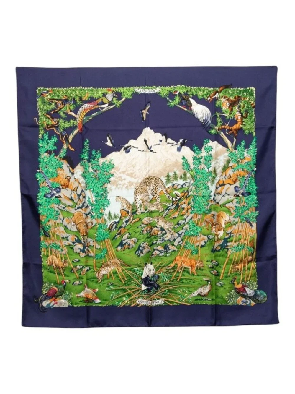 ★SOLD★ Hermes Carre 90 Sichuan Scarf Navy Multicolor Silk - Picture 1 of 7